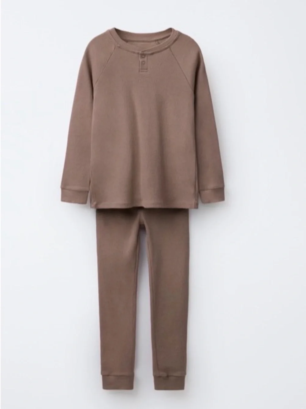 Zara Wool Blended Two-Piece Ribbed Pajama Set - Taupe Brown